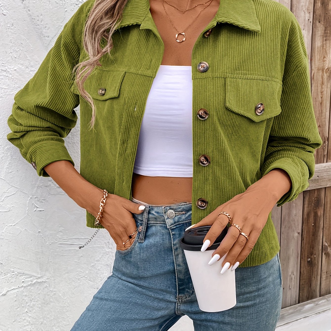 OLID – Einfarbige Button-Front Jacke