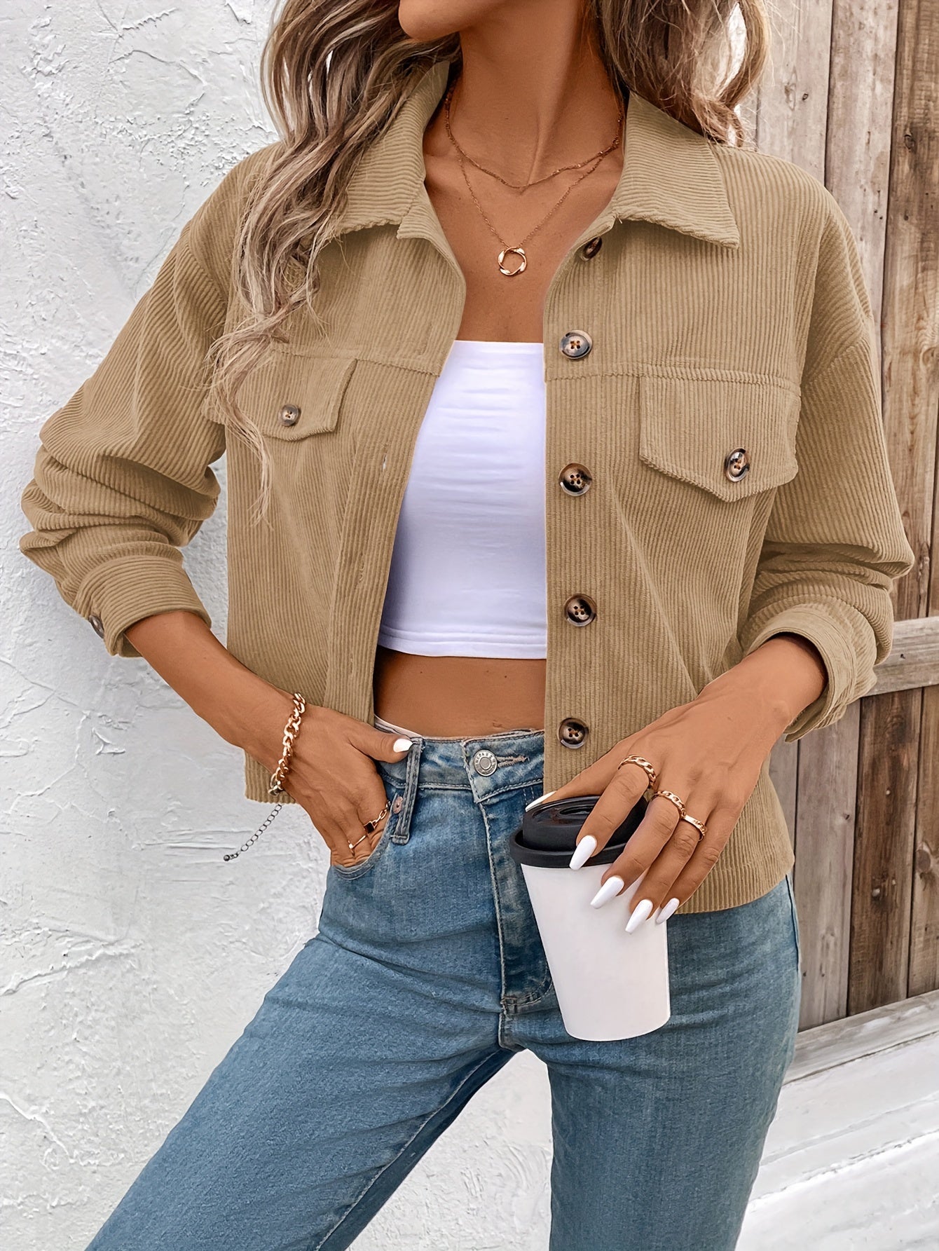 OLID – Einfarbige Button-Front Jacke