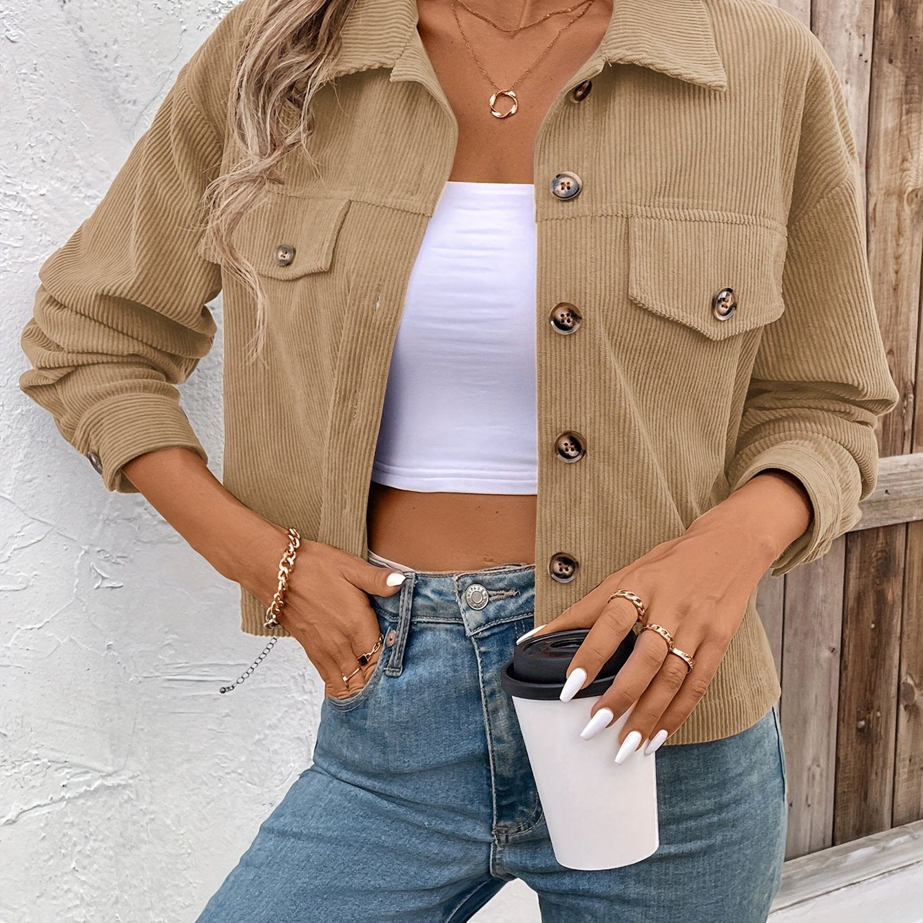 OLID – Einfarbige Button-Front Jacke