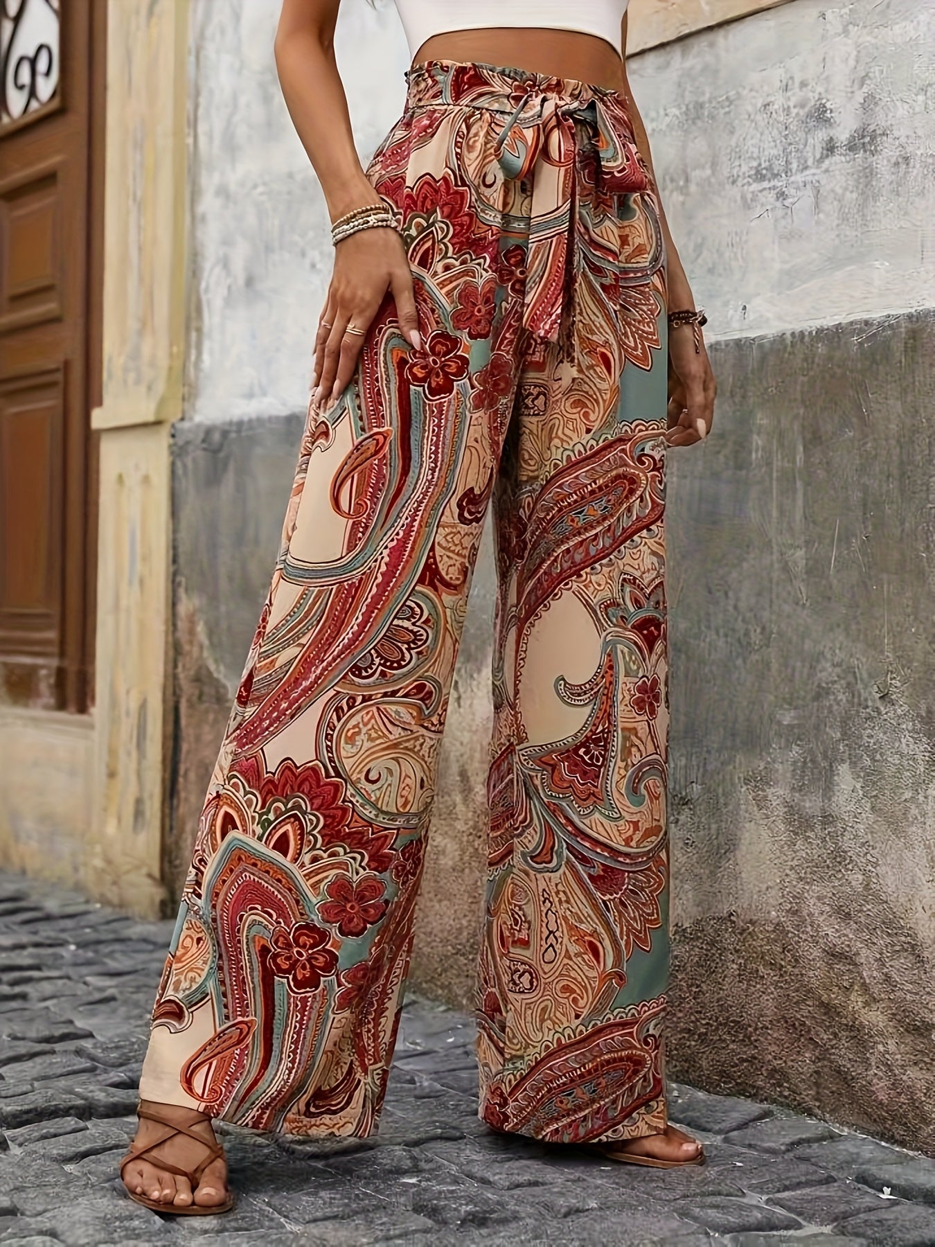 PAISA – Weitbeinhose mit Paisley-Print & Kordelzug