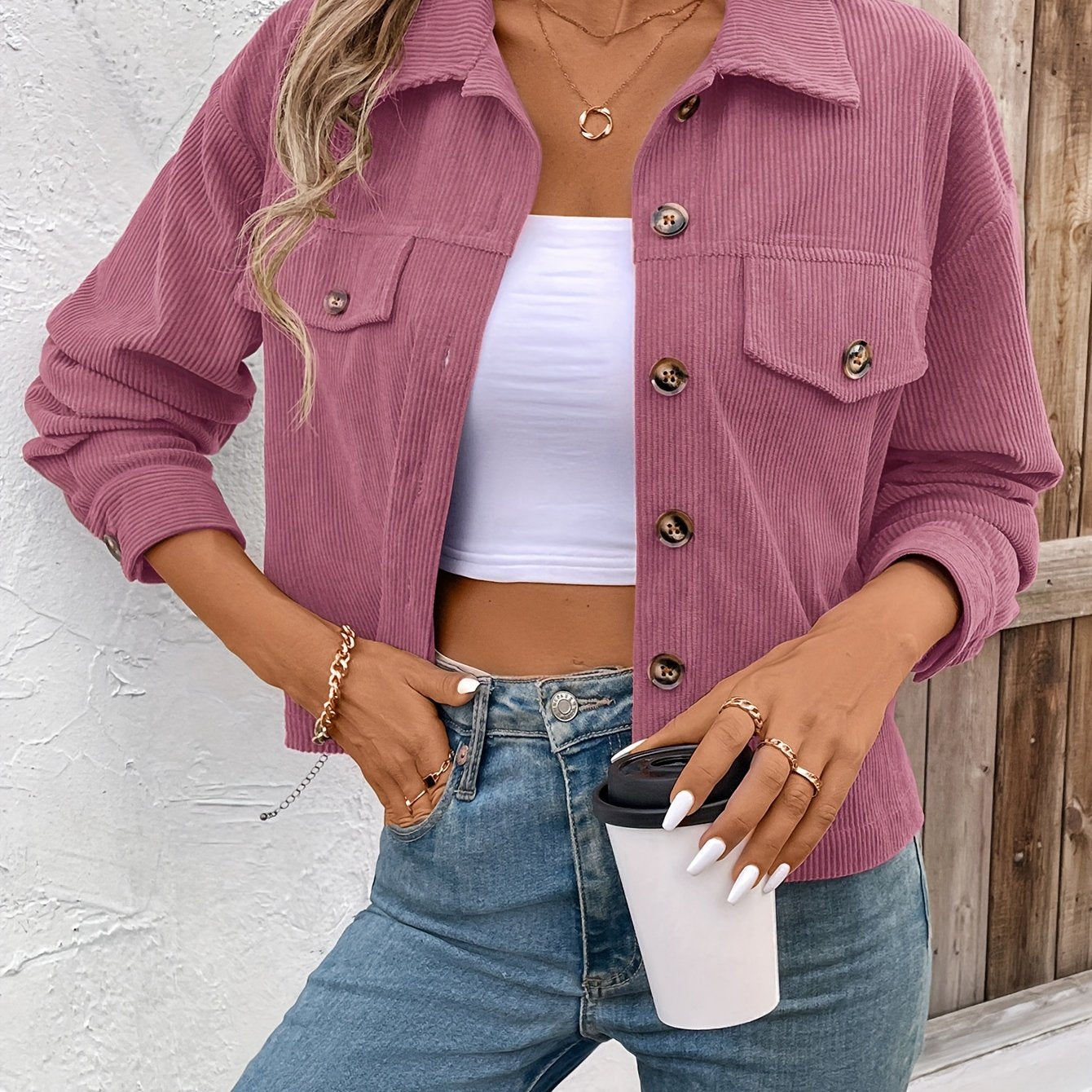 OLID – Einfarbige Button-Front Jacke