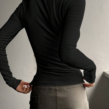 HENY – Langarm Henley-Shirt mit Stretch-Rippstruktur