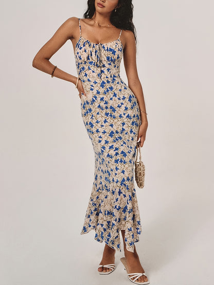 LYRA – Ärmelloses Maxikleid mit Blumenprint & asymmetrischem Saum
