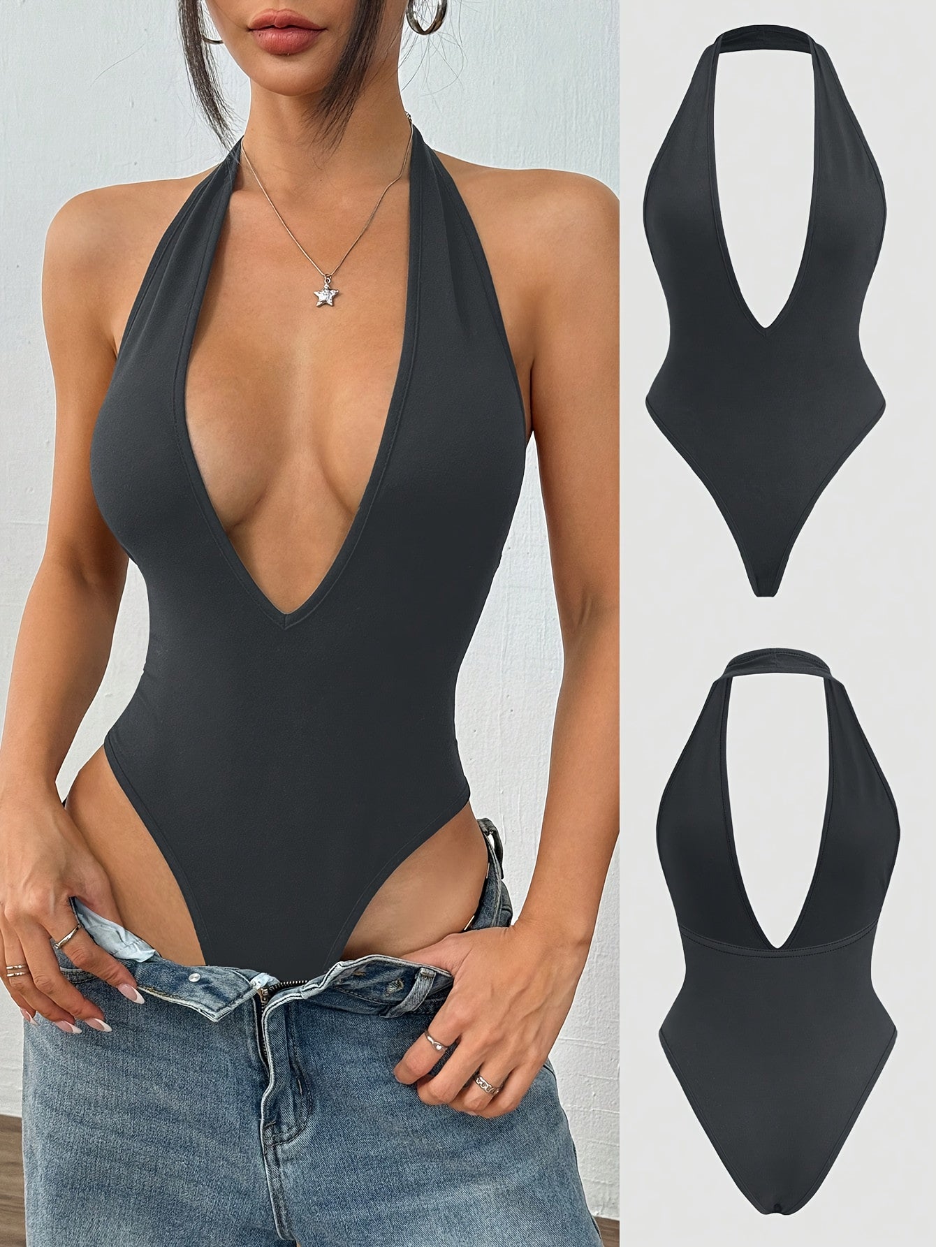 VELSSY – Einfarbiger V-Ausschnitt Bodysuit