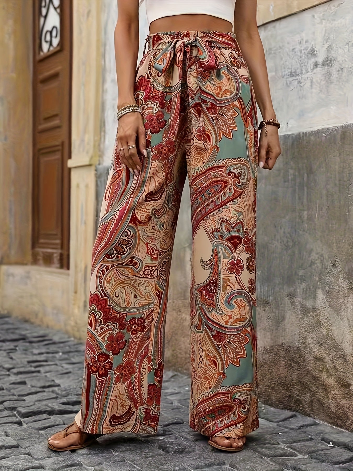 PAISA – Weitbeinhose mit Paisley-Print & Kordelzug