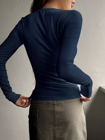 HENY – Langarm Henley-Shirt mit Stretch-Rippstruktur