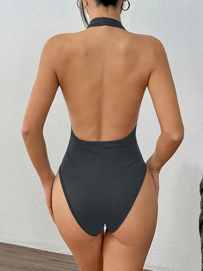 VELSSY – Einfarbiger V-Ausschnitt Bodysuit