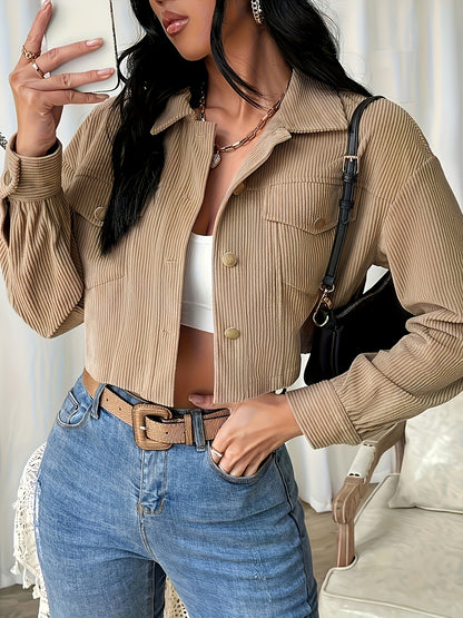 VELLA – Damen Cordjacke mit Klappentaschen & Reverskragen