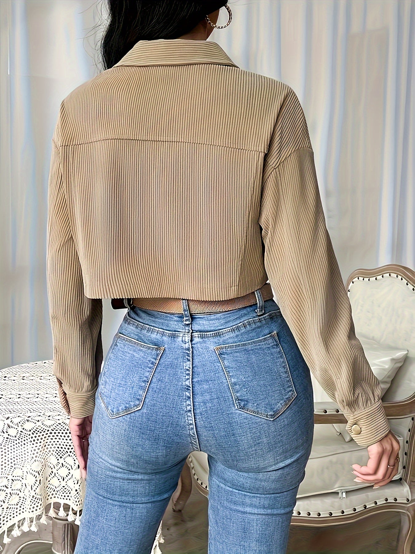 VELLA – Damen Cordjacke mit Klappentaschen & Reverskragen