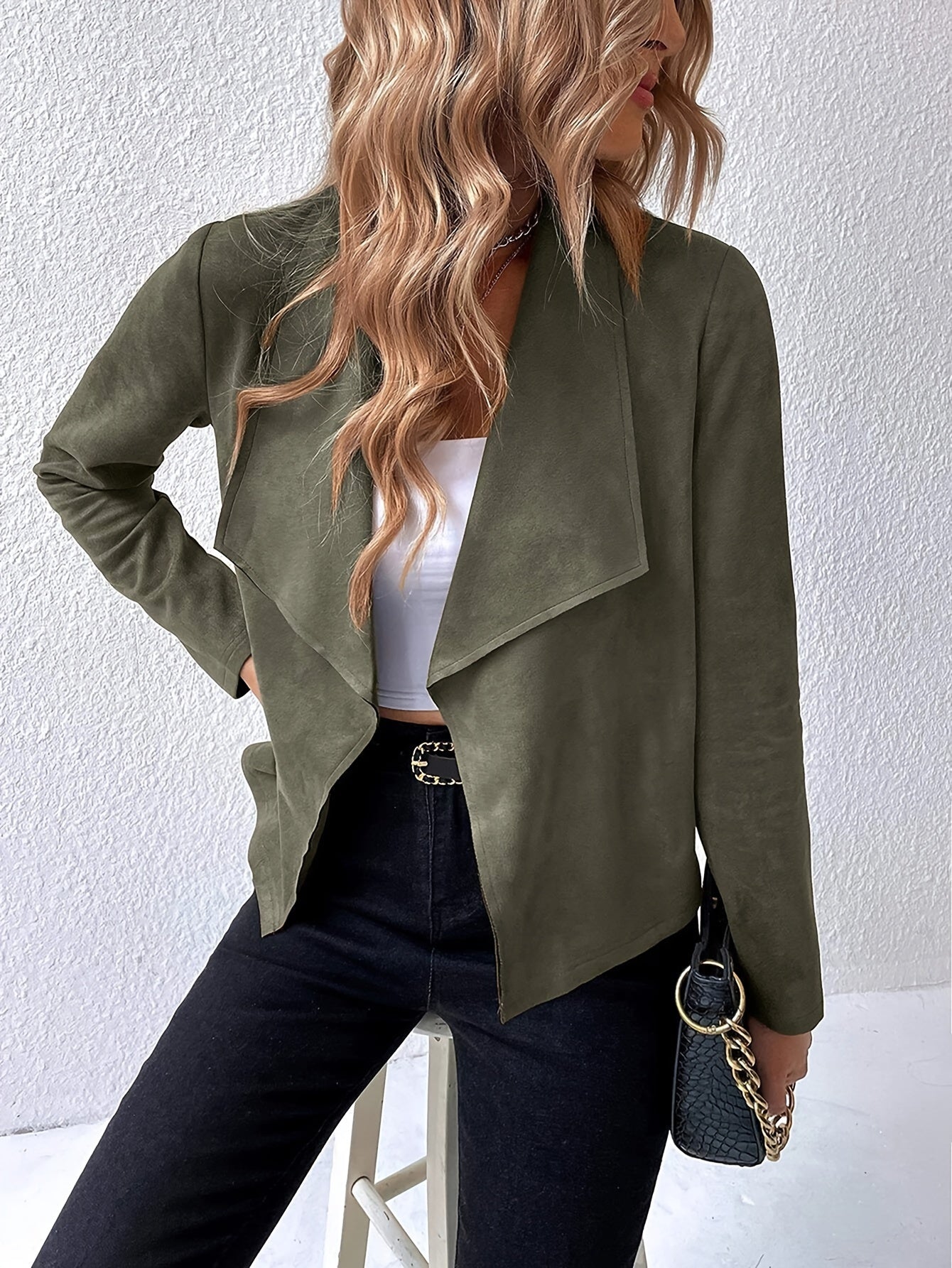 OLIVE – Blazer mit Kunstlederkragen