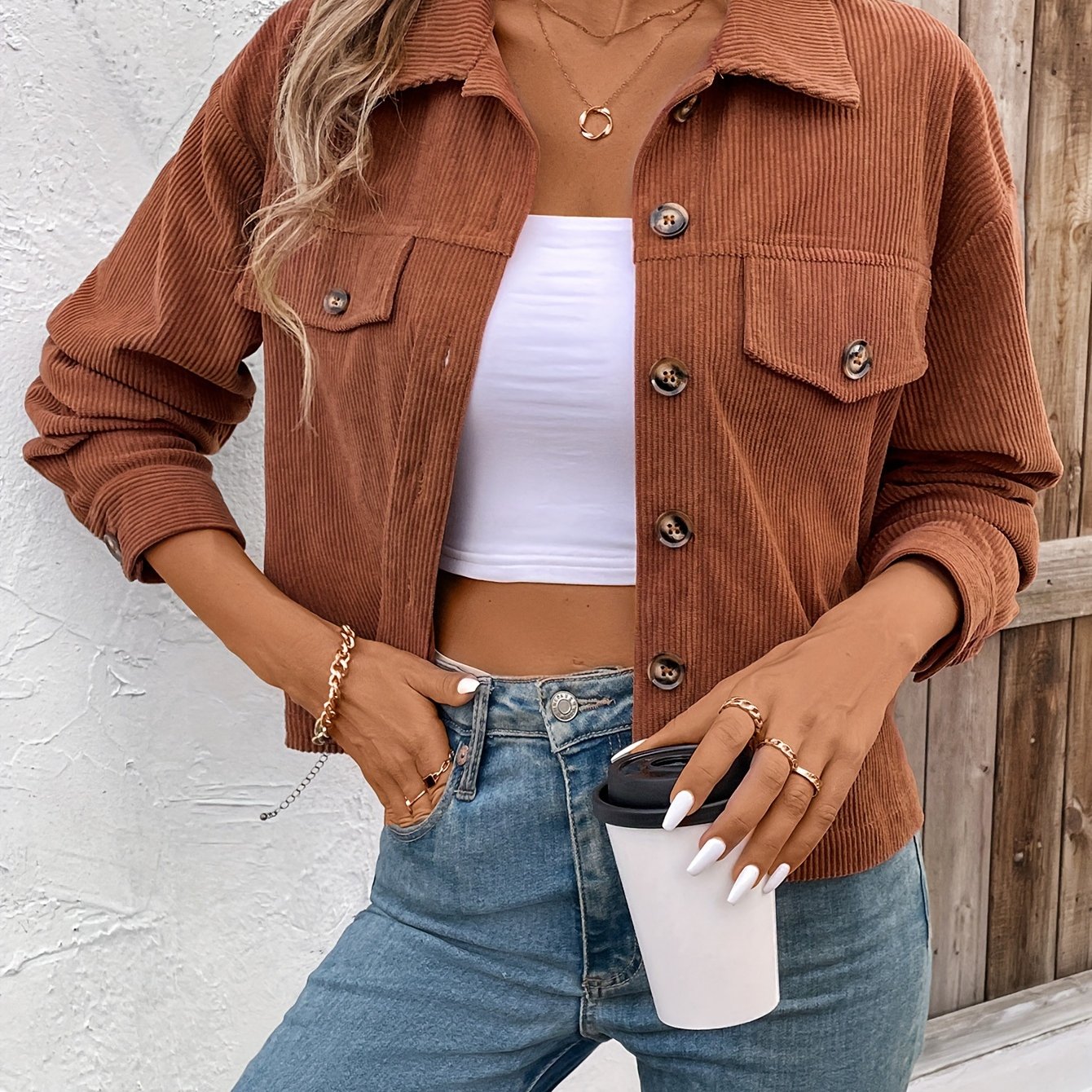 OLID – Einfarbige Button-Front Jacke