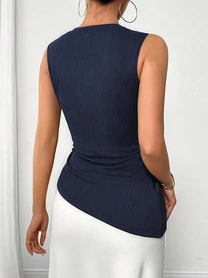 NAVY – Elegantes Tanktop mit Raffung & Zierknöpfen