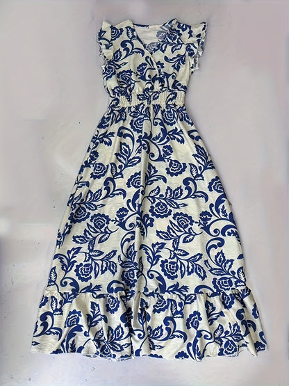 ELARA – Elegantes Maxikleid mit tiefem V-Ausschnitt & Rüschenärmeln