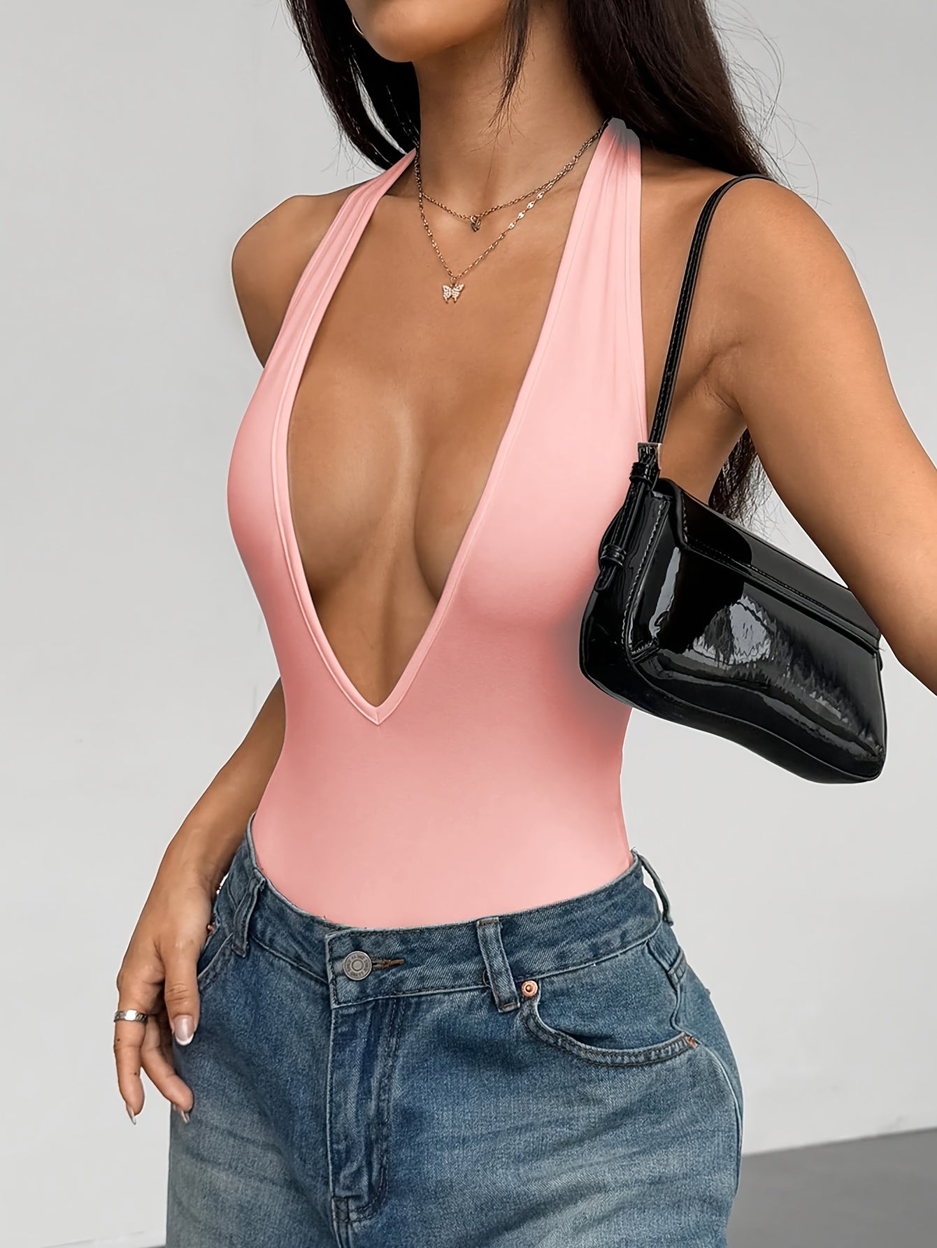 VELSSY – Einfarbiger V-Ausschnitt Bodysuit