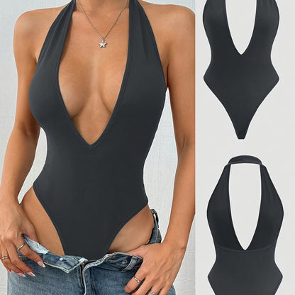 VELSSY – Einfarbiger V-Ausschnitt Bodysuit